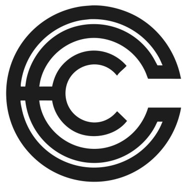 Beyaz arka planda üç eş merkezli siyah yuvarlak C harfi logosu. Minimalist ve soyut tasarım.