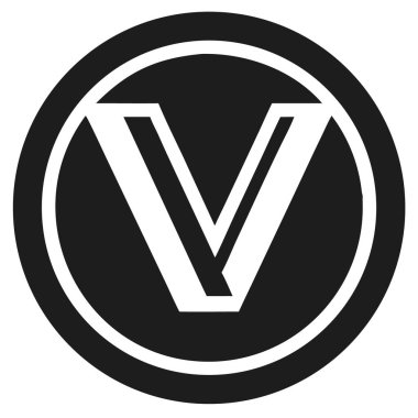 Beyaz halka çizgili beyaz V harfli bir daire. Basit, minimalist tasarım.