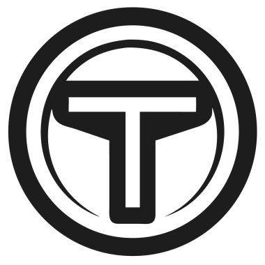 Dairesel bir elementin içinde T harfi bulunan siyah beyaz logo. Tasarım basit, minimalist ve soyut..