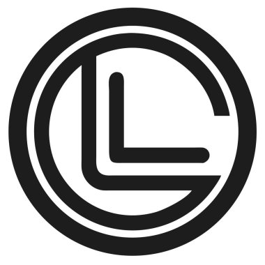 L harfini içeren siyah dairesel logo tasarımı ve beyaz arkaplanda kısmi alfabe karakterleri. Minimalist geometrik biçim.