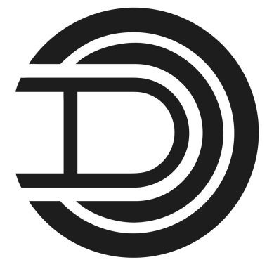 Beyaz arka planda dairesel çizgileri olan siyah D harfi logosu. Grafik tasarım ögesi, soyut şekil sembolü.