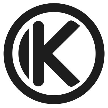 Beyaz arka planda siyah bir çemberin içindeki siyah K harfi. Basit vektör grafik logo tasarımı.