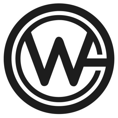 Çift dairede siyah W harfi logosu. Marka kimliği için grafik tasarım. Basit, minimalist stil.