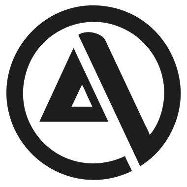 Beyaz arka planda dairesel şekilli siyah soyut harf A. Üçgen ve daire ögeleri ile Geometrik logo tasarımı.