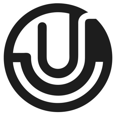 Siyah dairesel vektör şekli soyut u harf u logo tasarımı içeriyor. Minimalist ve basit grafik ögesi.