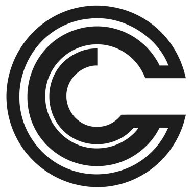 Beyaz arka planda eş merkezli çemberler tarafından oluşturulan siyah soyut C harfi. Bir minimalist geometrik logo tasarımı ögesi.