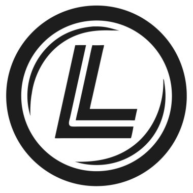Beyaz arka planda siyah dairesel bir çerçevenin içinde siyah L harfi. Cesur çizgileri ve minimalist tarzı olan basit logo tasarımı.