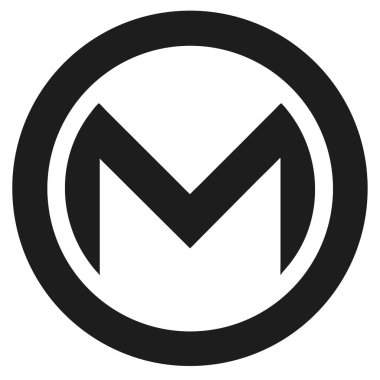 Beyaz arka planda kalın dairesel çerçeveli siyah ve soyut M harfi. Minimalist logo tasarım ögesi.