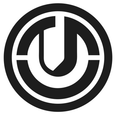 Beyaz arkaplanda, dairesel bir çerçeve grafiğinde siyah soyut harf U. Basit, minimalist tasarım.