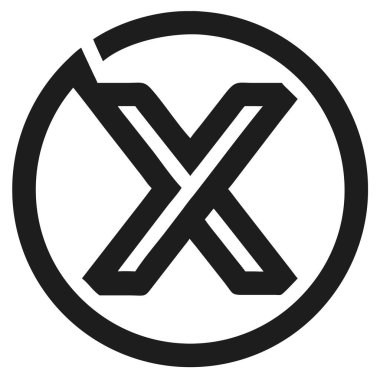 Çemberin içindeki X harfinin siyah grafiği sol üst çeyrekte beyaz zemin üzerinde kırık var..