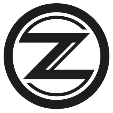 Beyaz arka planda kalın dairesel çerçeveli siyah Z harfi. Minimalist tarzda basit grafik tasarımı.