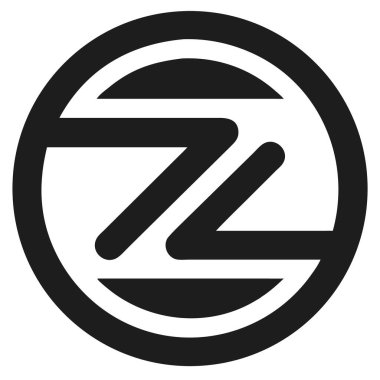 Siyah ve beyaz grafikte soyut Z harfi, kalın çizgili daire şeklinde. Tasarım basit, minimalist ve geometrik..