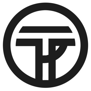 Beyaz arkaplanda dairesel bir çerçevenin içindeki soyut siyah harf T. Basit geometrik logo tasarımı.