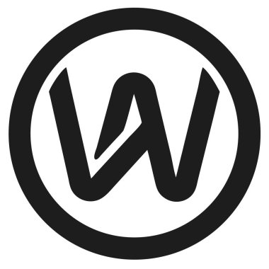 Beyaz bir arkaplan üzerinde siyah soyut harf w bir daire içinde. Kalın çizgileri ve yuvarlak eğrileri olan minimalist logo tasarımı.