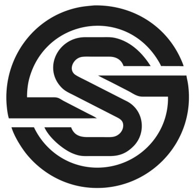 Beyaz zemin üzerinde S harfi bulunan siyah dairesel amblem. Tasarım basit ve geometrik..