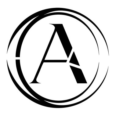 Siyah harf A beyaz zemin üzerinde kırık bir çember şeklinde basit bir grafik..