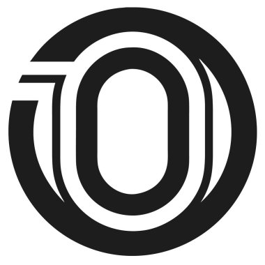 Çemberin içinde biçimlendirilmiş T harfi şeklinde siyah dairesel logo. Tasarım, beyaz arka planda basit ve minimalist..