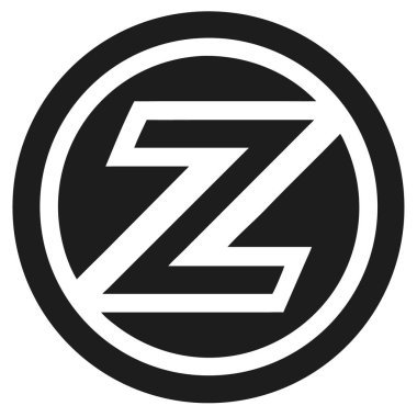 Beyaz dairesel bir çerçevenin içinde siyah bir arkaplana karşı beyaz Z harfini içeren siyah dairesel grafik.