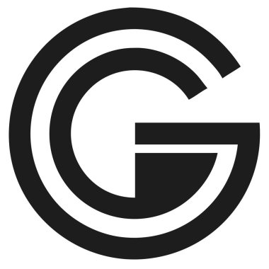 Beyaz zemin üzerinde beyaz negatif boşluk olan dairesel şekilli siyah G harfi. Mektup cesur, geometrik bir tasarım..