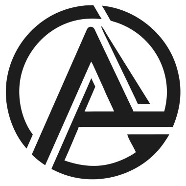 Beyaz arka planda kesikler olan bir dairenin içindeki siyah harfli bir logo. Basit, cesur ve minimal tasarım..