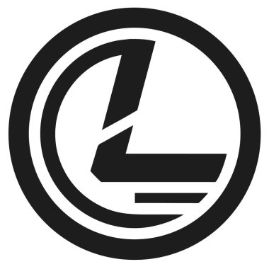 Beyaz zemin üzerinde çift daire şeklinde siyah ve soyut L harfi. Logo tasarım ögesi.