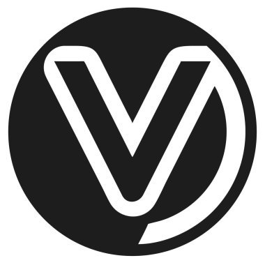 Beyaz soyut V harfli siyah daire ve kısmi daire şeklinde. Siyah beyaz minimalist logo tasarımı.