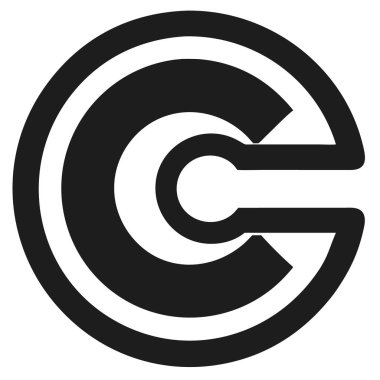 Beyaz zemin üzerinde eş merkezli daireler içinde siyah soyut harf c. Geometrik şekilli minimalist logo tasarımı.