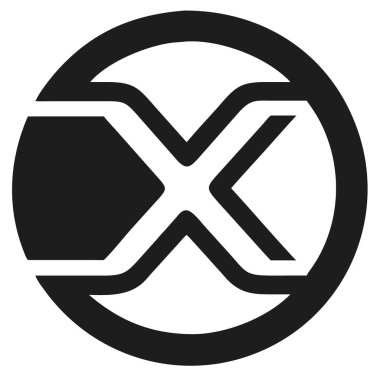 Kırık dairesel şekildeki çizgilerin oluşturduğu X harfini içeren siyah ve beyaz grafikler. Basit, cesur bir tasarım..