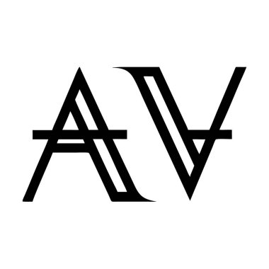 Beyaz arka planda siyah AV monogram logo tasarımı. Harfler keskin açılar ve temiz çizgiler ile biçimlendirilmiş..