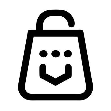 Yüzü gülen bir alışveriş çantasının siyah çizgisi ve beyaz arka planda üç nokta..