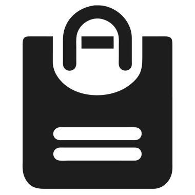 Yuvarlak saplı ve içinde iki yatay çizgi olan bir alışveriş çantasının siyah siluet simgesi.