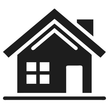 Bacası, çatısı ve dört camlı penceresi olan siyah bir ev silueti..