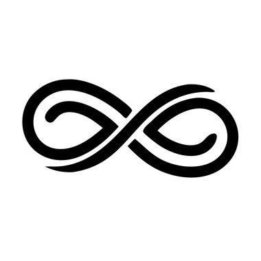 Siyah bir monolin sonsuzluk sembolü beyaz arka plan üzerine kuruludur. Sembolün pürüzsüz, dalgalı çizgileri var.