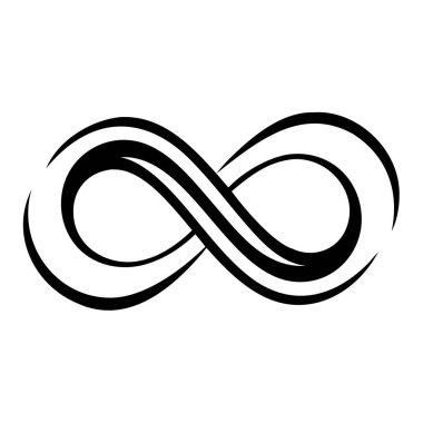 Siyah monolin sonsuzluk sembolü grafiği düz beyaz arkaplan üzerine kuruludur.