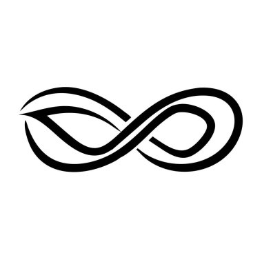 Pürüzsüz, akıcı eğrileri olan siyah bir monolin sonsuzluğu sembolü beyaz bir arkaplan üzerine kuruludur..