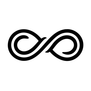 Pürüzsüz eğrileri olan bir siyah monolin sonsuzluk sembolü düz beyaz bir arkaplan üzerine kuruludur..