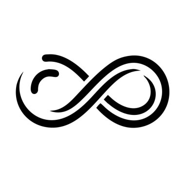 İnce kıvrımlı aksanlı siyah bir monolin sonsuzluk sembolü beyaz bir arkaplan üzerine kuruludur..