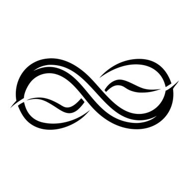 Temiz beyaz arkaplanı olan siyah monolin sonsuzluk sembolü grafiği. Sembolün kıvrımları pürüzsüz ve stilize bir görünümü var.