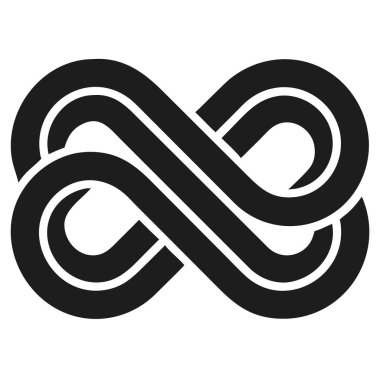 Siyah biçimlendirilmiş sonsuzluk sembolü, beyaz bir arkaplana karşı çoklu iç içe geçmiş çizgiler tarafından oluşturulur..