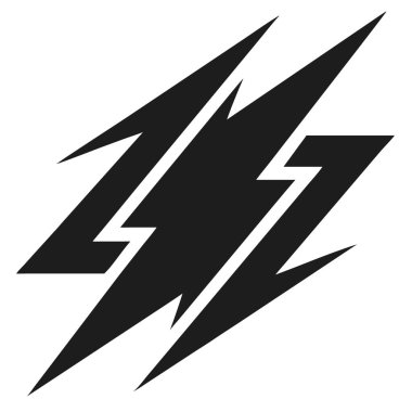 Keskin kenarlı bir siyah yıldırım sembolü beyaz bir arka planda izole edilir ve enerji ve güç iletir..