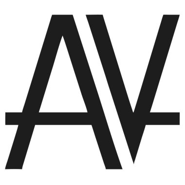 Beyaz zemin üzerinde beyaz çizgili siyah stilize AV monogram logosu.
