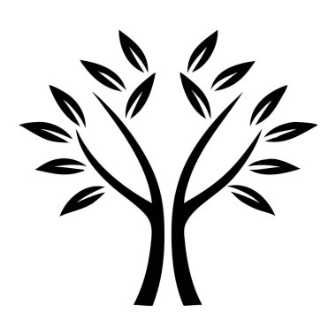 Tarzlı bir siyah ağaç silueti. Birden fazla dalları ve oval şekilli yaprakları var..