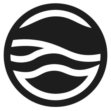 Siyah bir daire beyaz arkaplanda beyaz ve dalgalı çizgiler içerir..