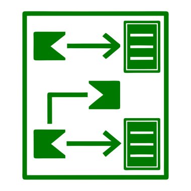 Okları ve belge simgelerini içeren yeşil akış şeması ögeleri beyaz arkaplan üzerinde bir dizi içinde düzenlenir.