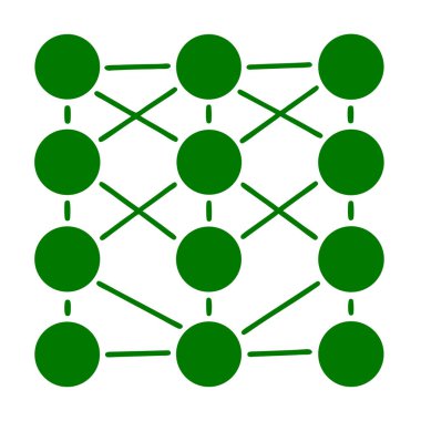 Beyaz arkaplanda bir ızgara desen içinde düzenlenmiş birbirine bağlı yeşil düğümlerden oluşan bir ağ. Net detaylar ve canlı renkler görsel cazibeyi artırır.