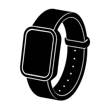 Beyaz bir arka planda gösterilen, modern, akıllı bir bandın siyah silueti. Net detaylar ve canlı renkler görsel cazibeyi artırır.