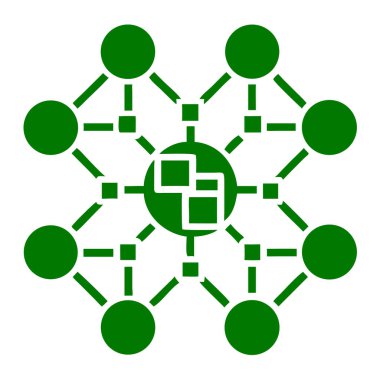 Çizgiler ve karelerle birbirine bağlı dairesel düğümlere sahip soyut bir ağ diyagramı, bağlantıyı sembolize eder.