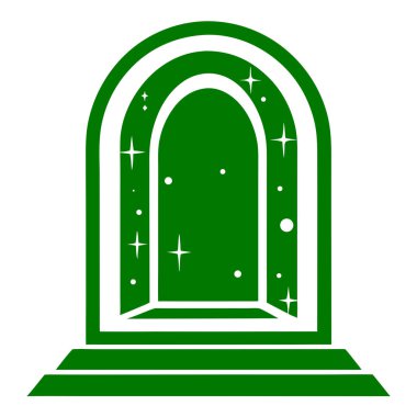 Yıldızlı, büyülü bir yere giden adımları olan yeşil kemerli bir kapı. Bir portal ya da yeni bir başlangıç öneriyor..