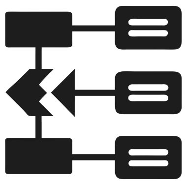 Siyah akış şeması simgeleri, bir süreç veya dizi gösteren, çizgiler ve oklarla birbirine bağlı üç dikdörtgen kutu gösterir.