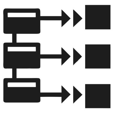 Oklarla birbirine bağlanmış üç paralel yatay adımı gösteren bir siyah ve beyaz akış şeması..